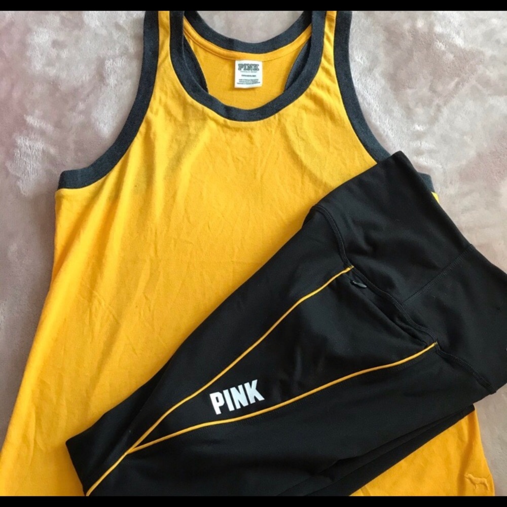 PINK yellow leggings and tank